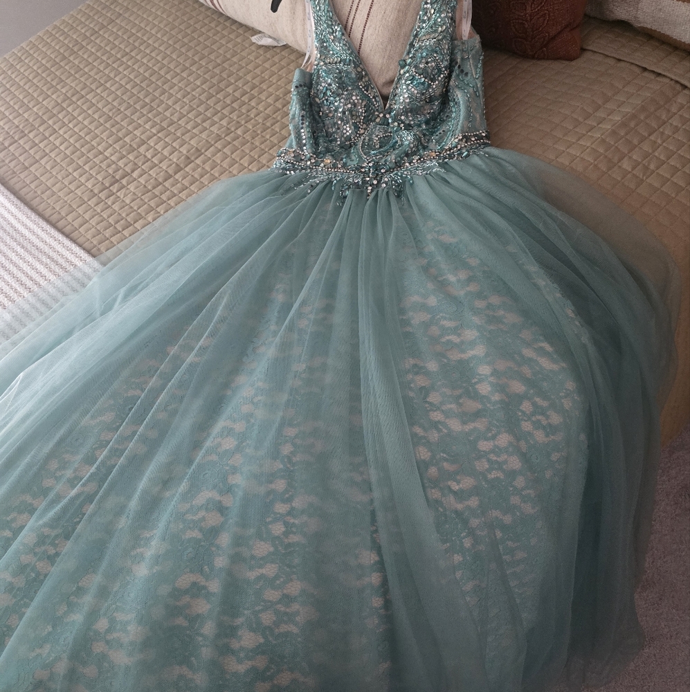 Camille La Vie Green Sequin Halter Gown - Picture 2 of 9